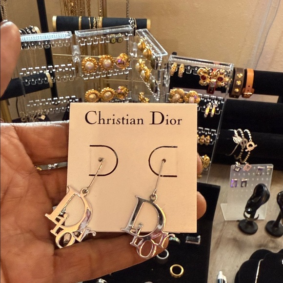 Dior Silver Logo Drop Earrings - Picture 1 of 1